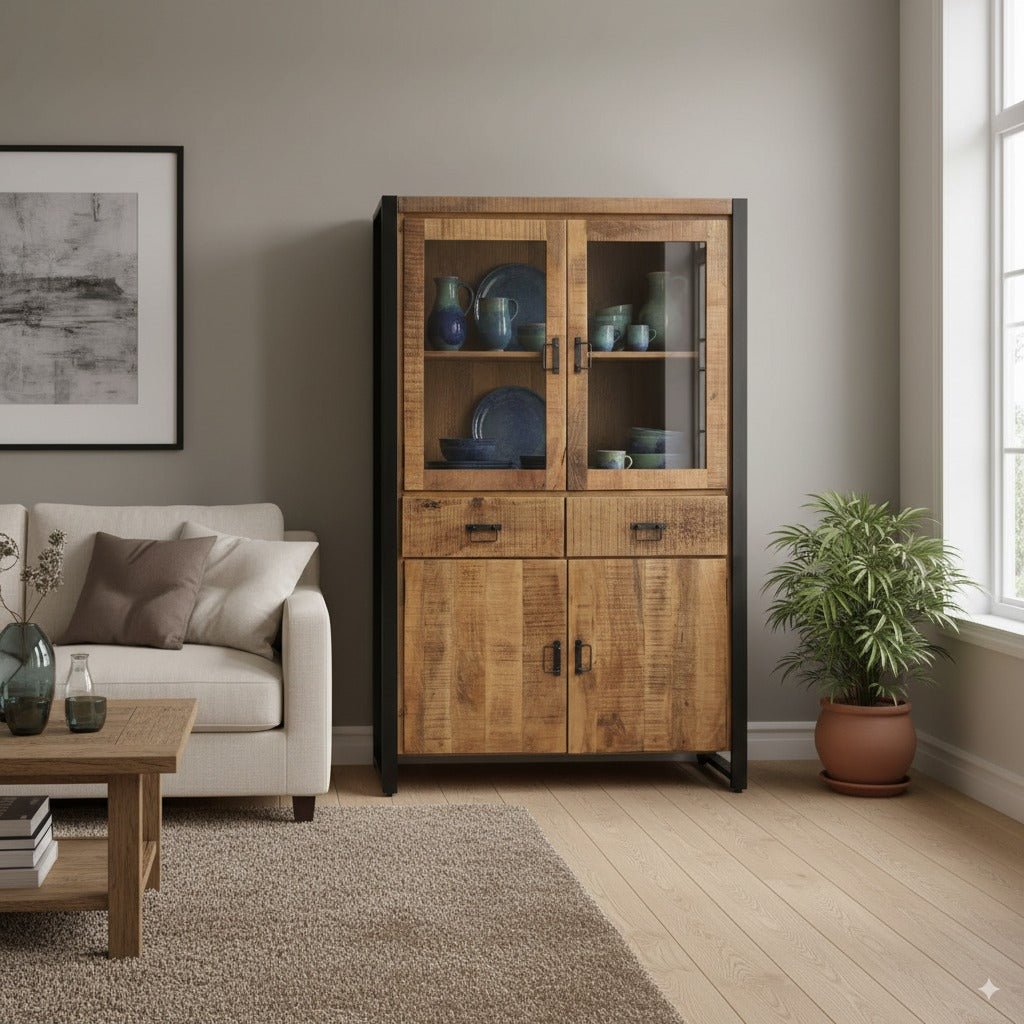 Servieskast | Mangohout en Staal | 115x45x180cm - Industrieelinhuis.nl