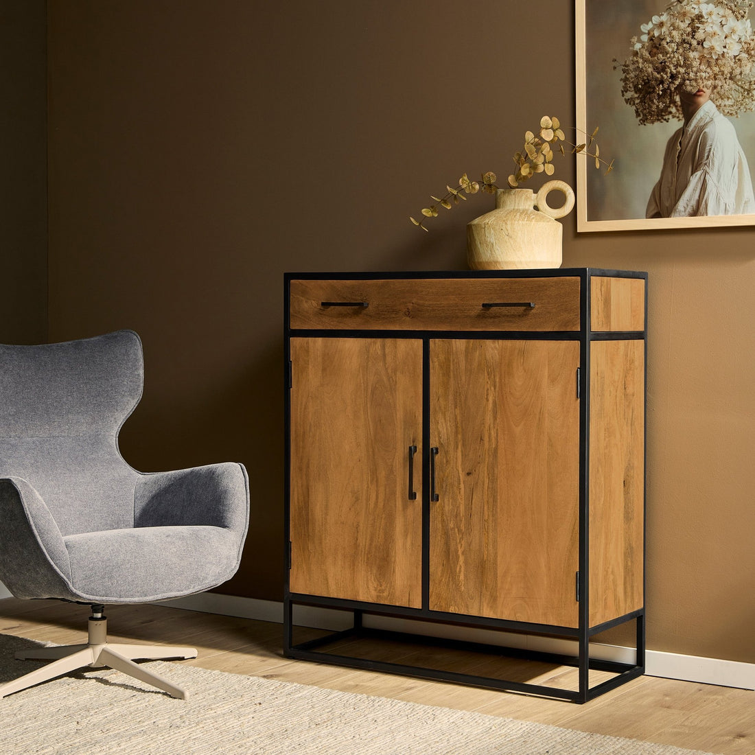 Servieskast mangohout Denver | Mangohout Staal | 100 cm