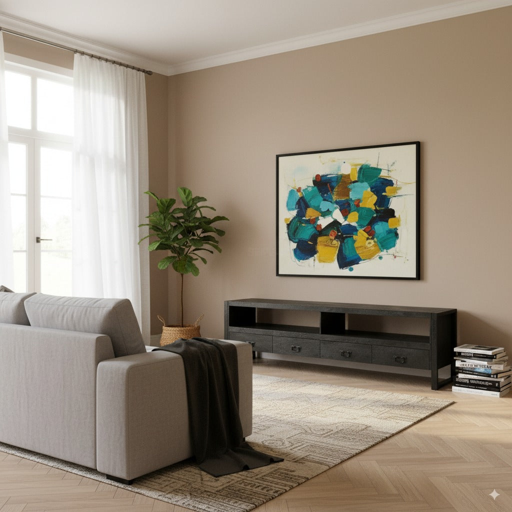 TV meubel Britt Industrieel Design | Zwart Mangohout en Staal | 220x45x60cm