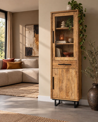 Schmaler stehender Schrank Industrial | Mangoholz und Stahl 40x55x190 cm