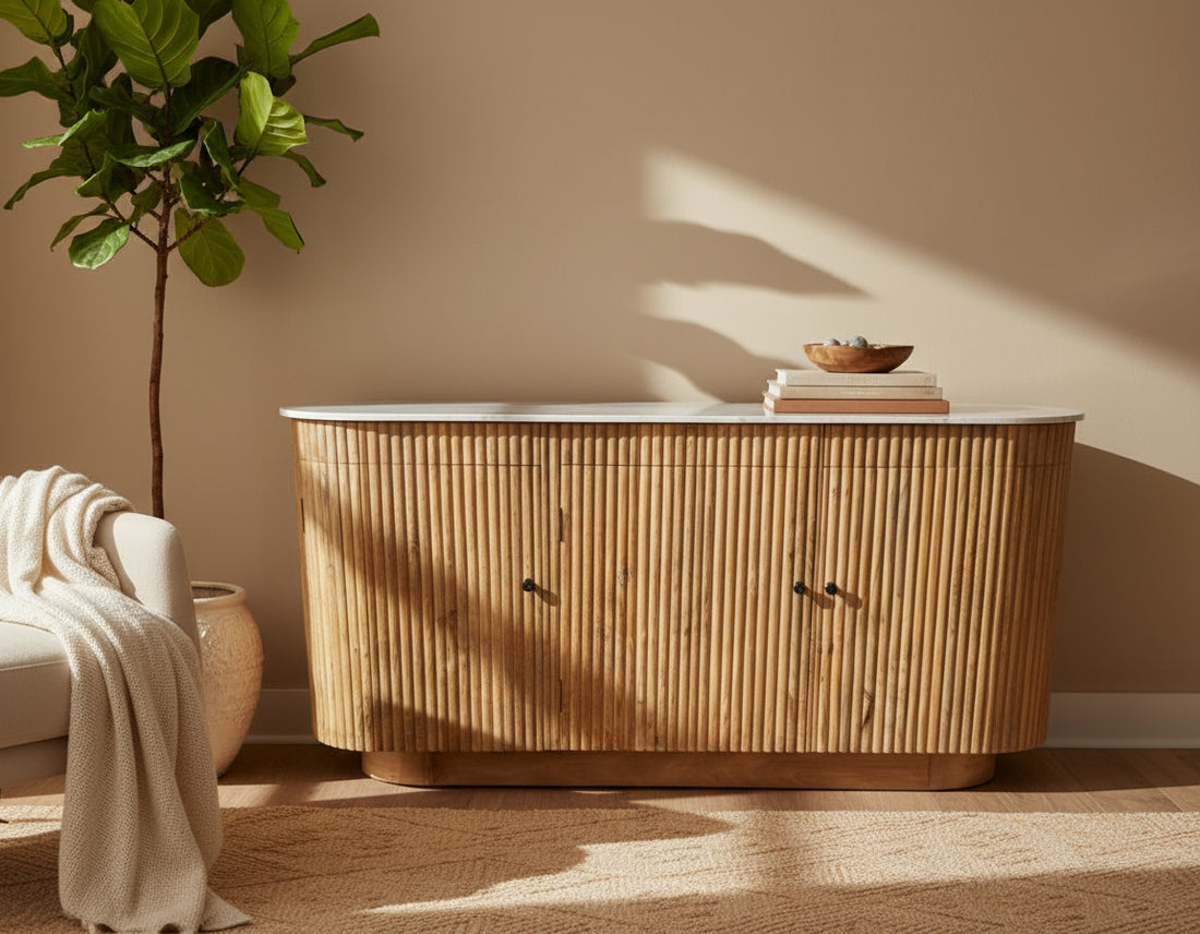 Dressoir kast Ubud Marmer met deuren Bali stijl | 175x45x90cm - Industrieelinhuis.nl