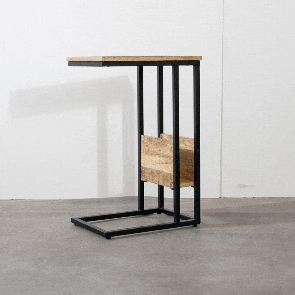 Bijzettafel voor over de bank | Mangohout en Staal | 45x29x69cm