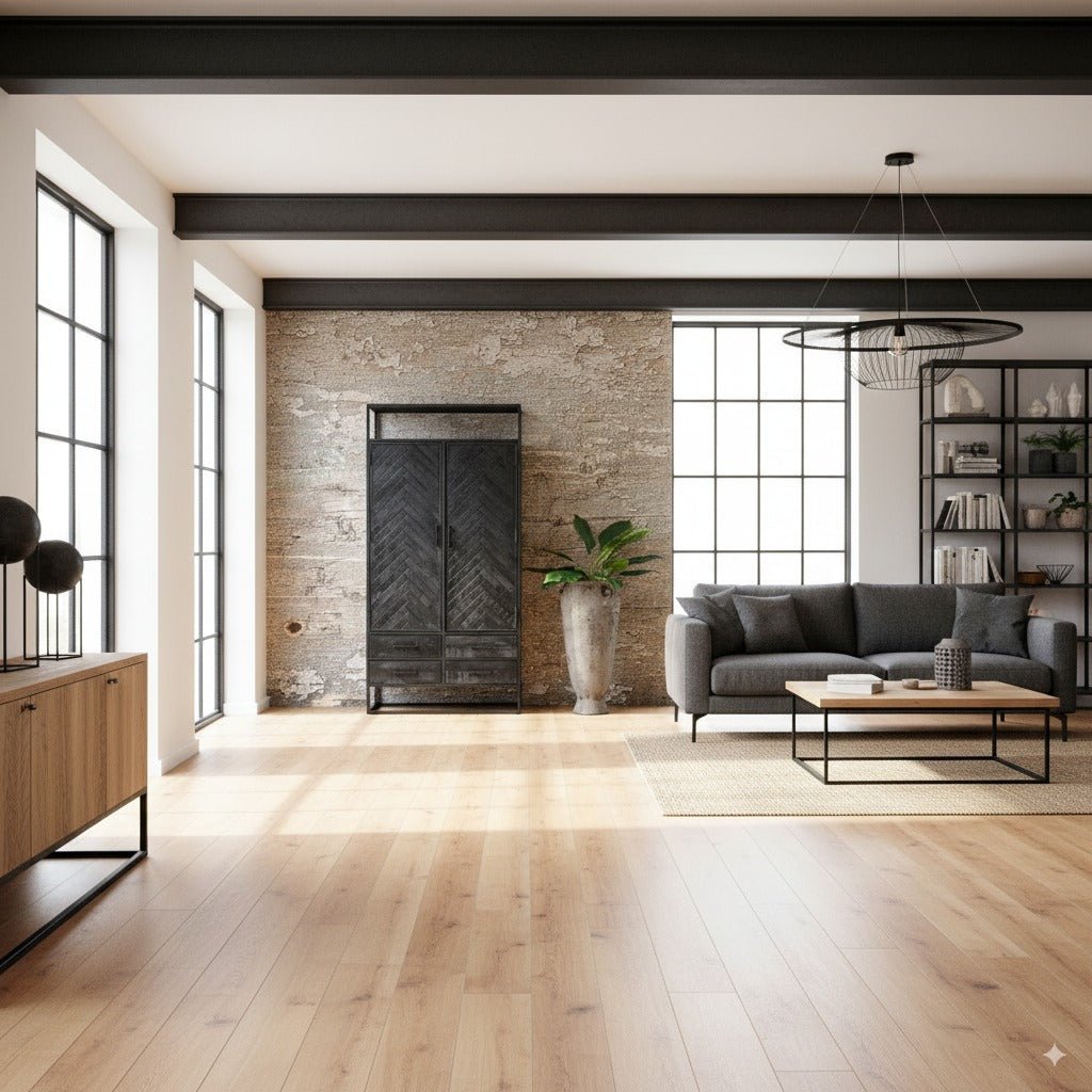 Visgraat kast zwart | Servieskast Jax | 100x45x200cm - Industrieelinhuis.nl