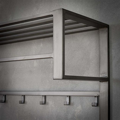 Wandkapstok Industrieel Ruben Zilver met roede en hoedenplank