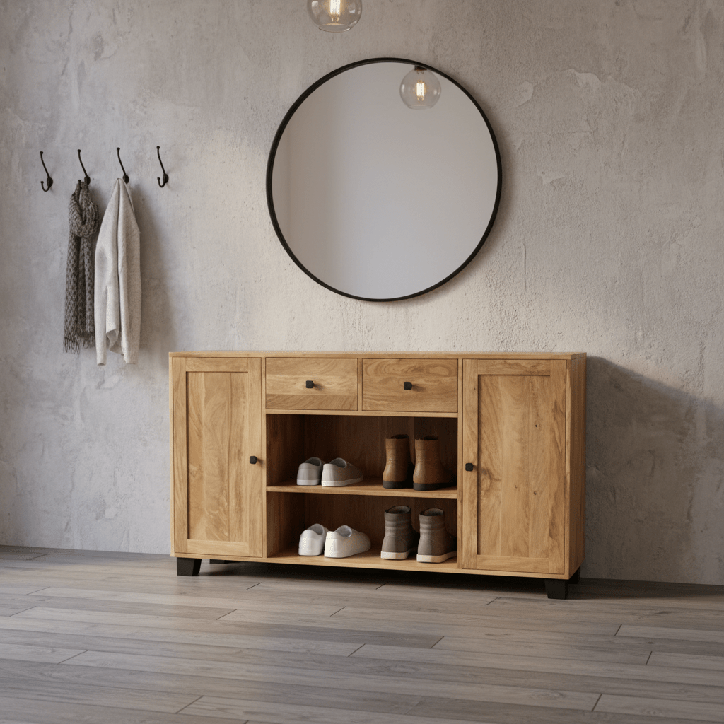 Sidetable wandmeubel met lades en deuren | 140 x 40 x 80 cm | Mangohout - Industrieelinhuis.nl