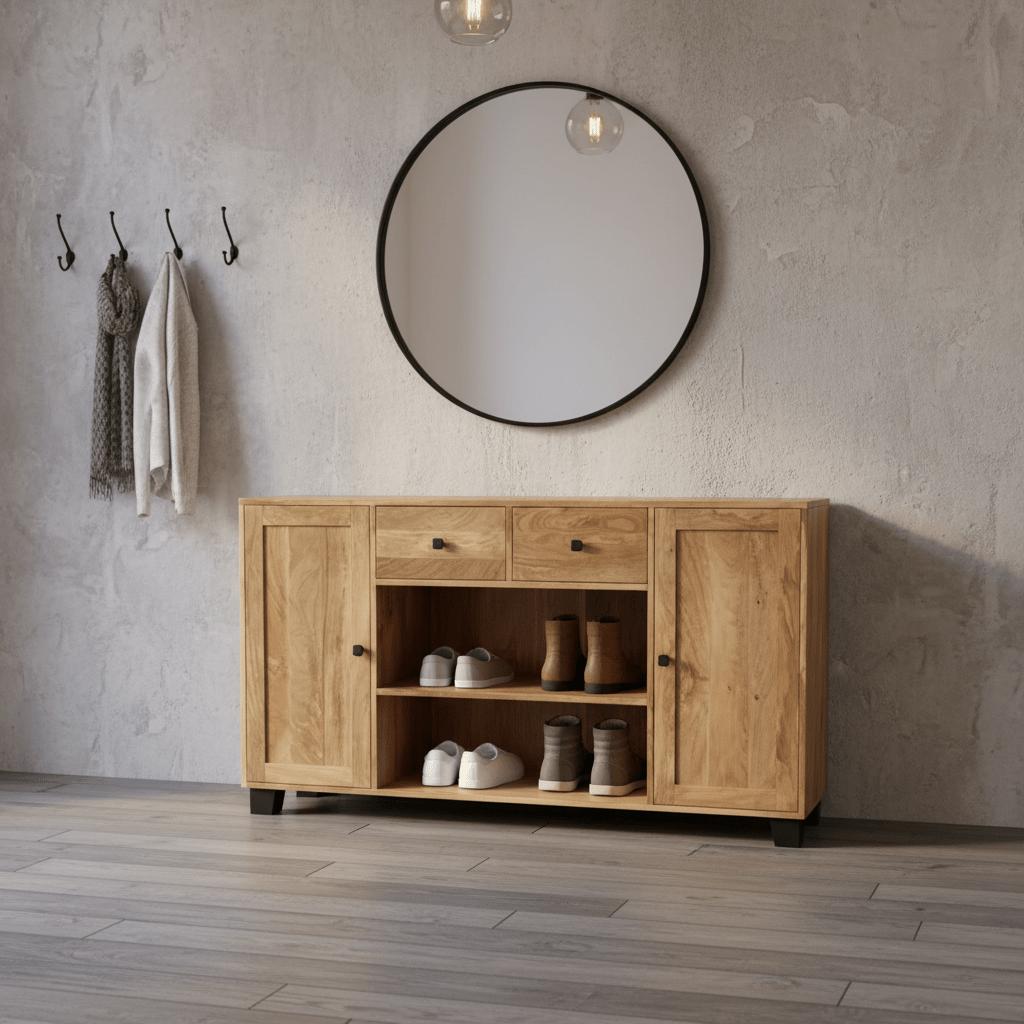 Sidetable wandmeubel met lades en deuren | 140 x 40 x 80 cm | Mangohout - Industrieelinhuis.nl