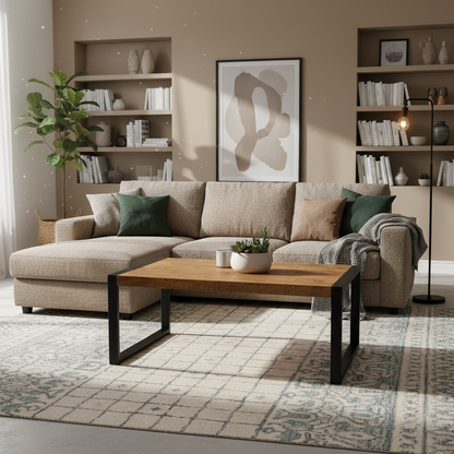 Salontafel Industrieel Design | Mangohout en Staal | 110x60x45cm