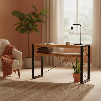 Sidetable industrieel Britt met schap | Mangohout en Staal | 120 x 35 x 76cm