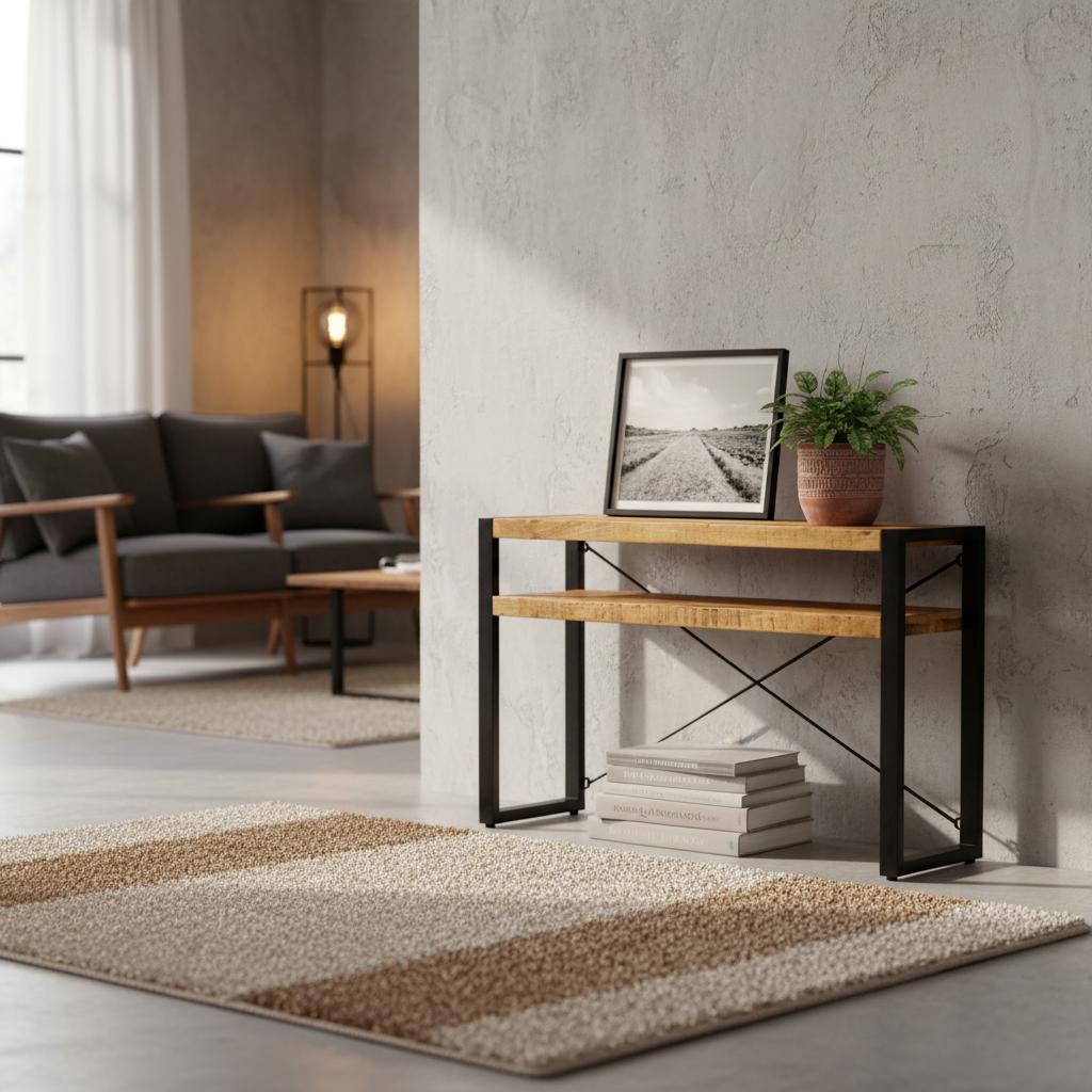 Sidetable industrieel Britt met schap | Mangohout en Staal | 120 x 35 x 76cm