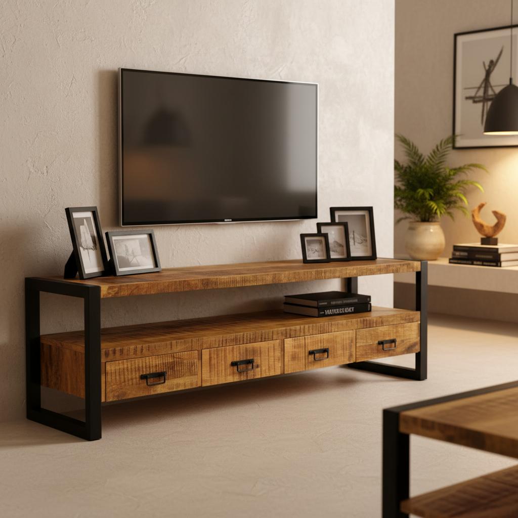 TV-meubel Britt Industrieel Design | Mangohout en Staal | 180x45x60cm