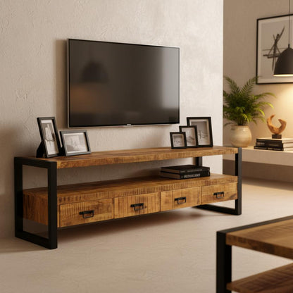 TV-meubel Britt Industrieel Design | Mangohout en Staal | 180x45x60cm