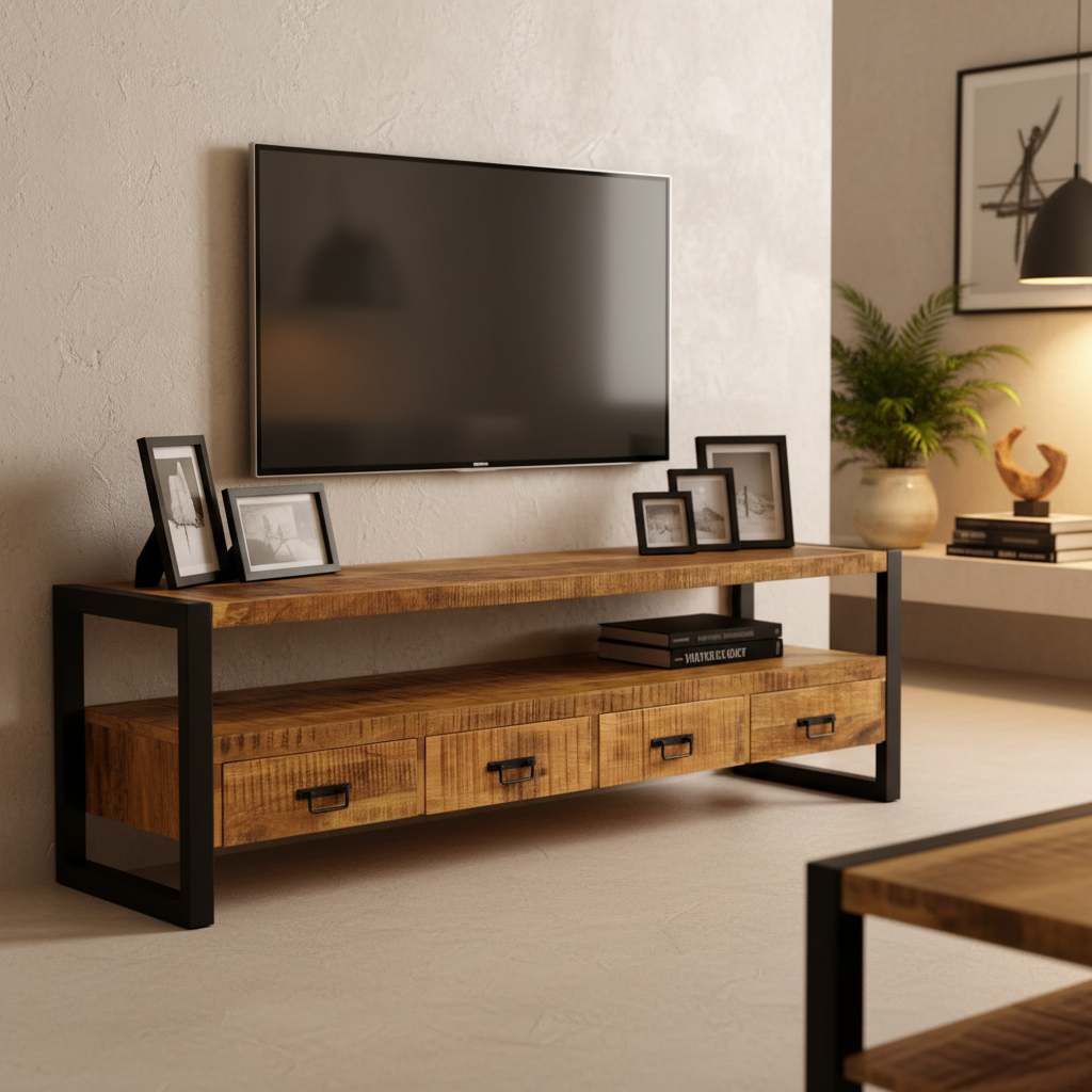 TV-meubel Britt Industrieel Design | Mangohout en Staal | 180x45x60cm
