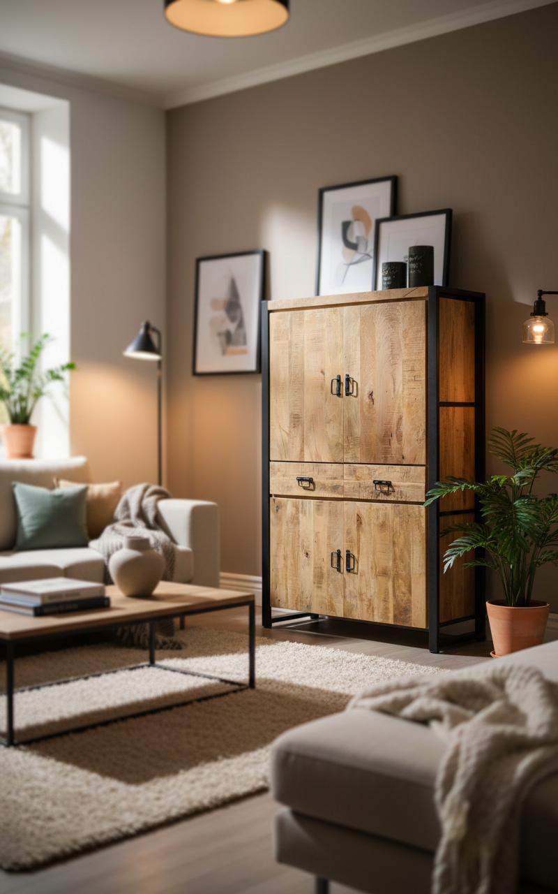 Britt boekenkast opbergkast Mangohout Staal 115x45x180cm