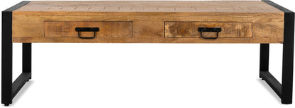 Salontafel met lades Industrieel Design | Mangohout en Staal | 120x60x45cm