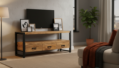 Britt TV meubel Industrieel Design | Mangohout en Staal | 150x45x60cm