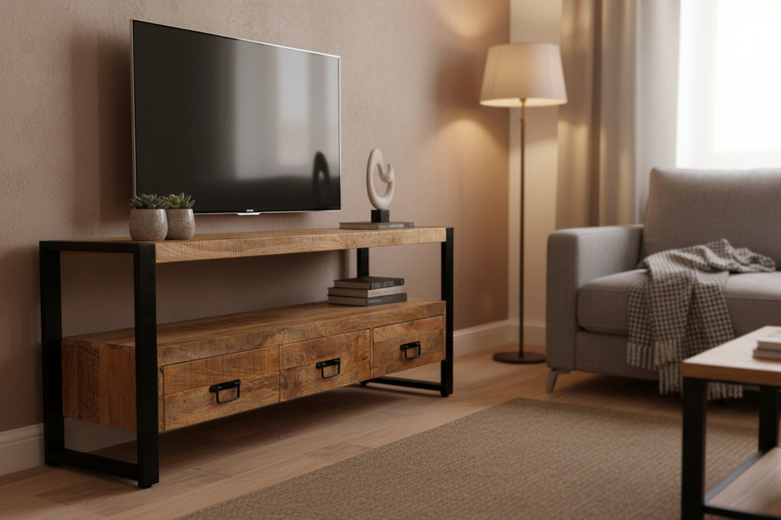 Britt TV meubel Industrieel Design | Mangohout en Staal | 150x45x60cm - Industrieelinhuis.nl