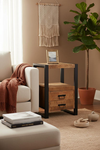 Mango Houten Nachtkastje Britt | 50x40x70cm Tijdloos &amp; Handgemaakt Design