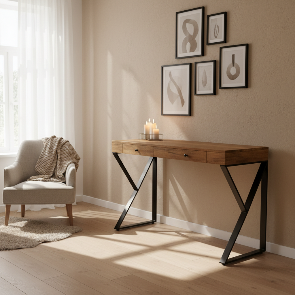 Industriële sidetable met lades | Mangohout en Staal | 120x49x80cm