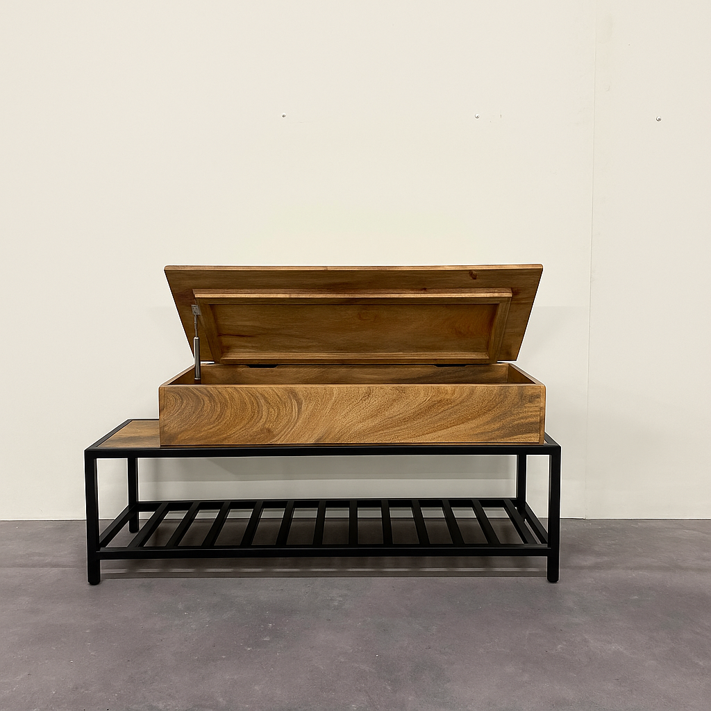 Kapstok &amp; Bankje “Urban Loft” – Licht Mangohout met Industrieel Karakter (110 cm) - Industrieelinhuis.nl