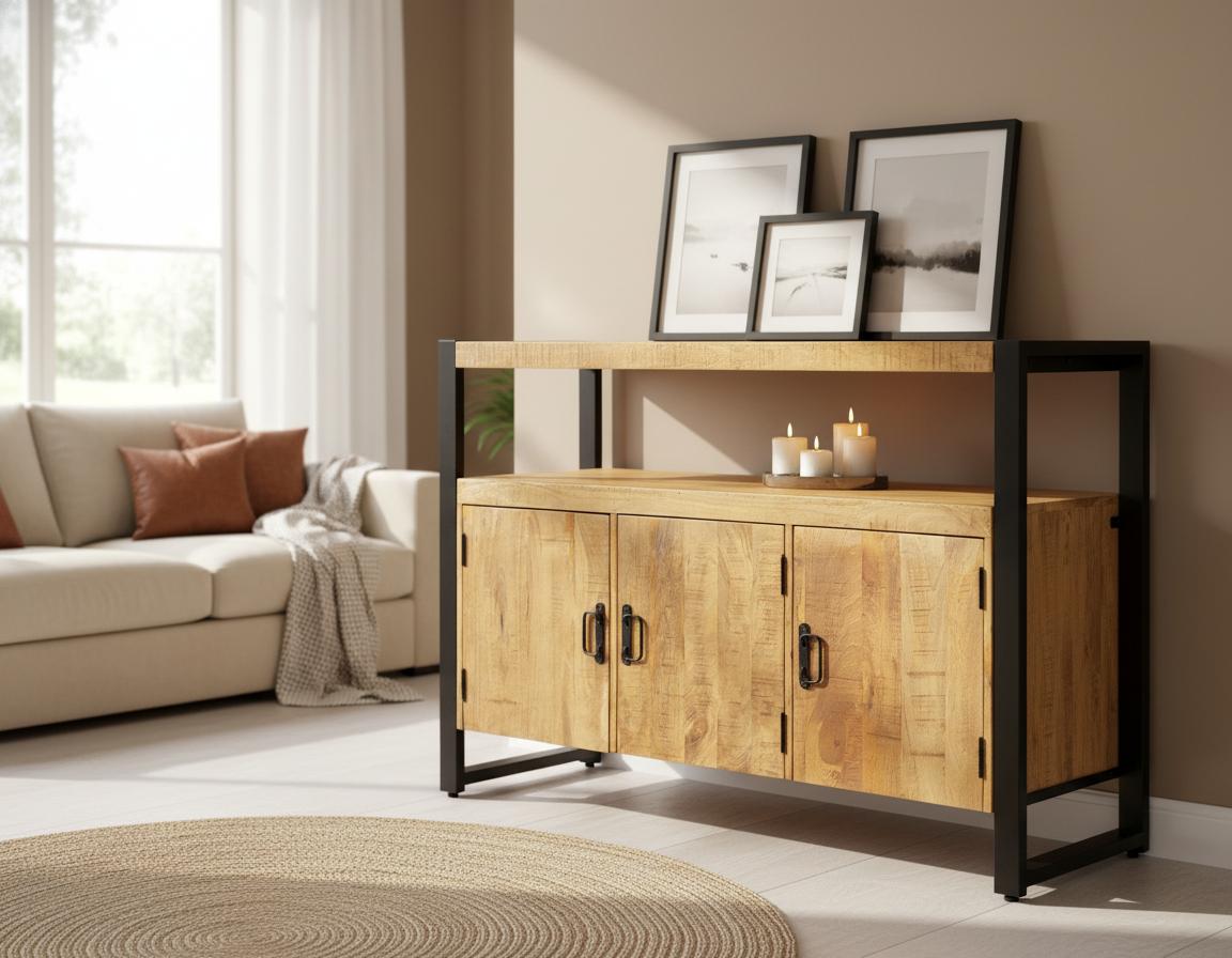 Mangohout Dressoir Bink | Mangohout en Staal | 135x45x90cm