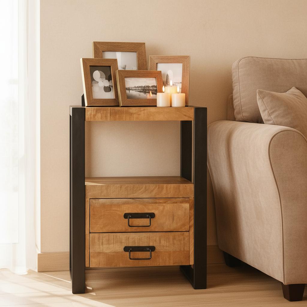 Mango Houten Nachtkastje Britt | 50x40x70cm Tijdloos &amp; Handgemaakt Design