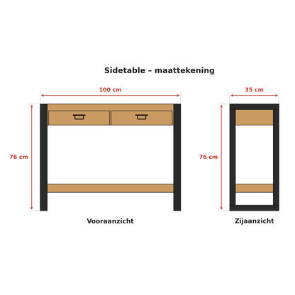 Sidetable met twee lades | 100 x 35 x 76 cm | Mangohout