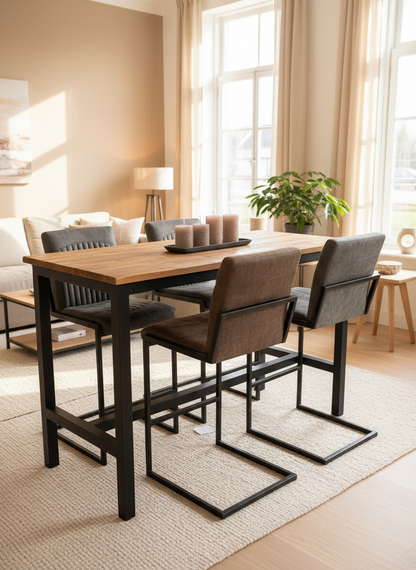 Bartafel Industrieel Design | Mangohout en Staal | 135x65x105cm