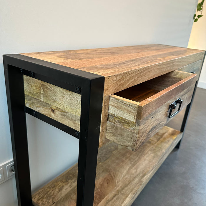 Sidetable 2.0 Mangohout en Staal | 120 x 35 x 76 cm - Industrieelinhuis.nl