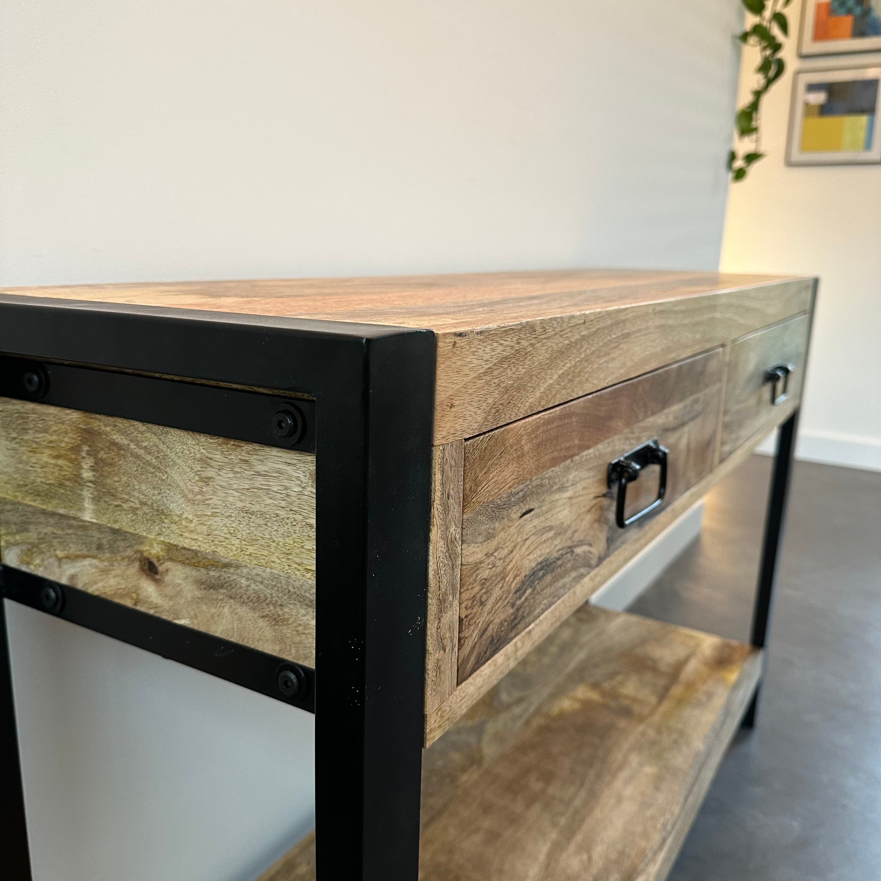 Sidetable met lades Mangohout en Staal | 120 x 35 x 76 cm