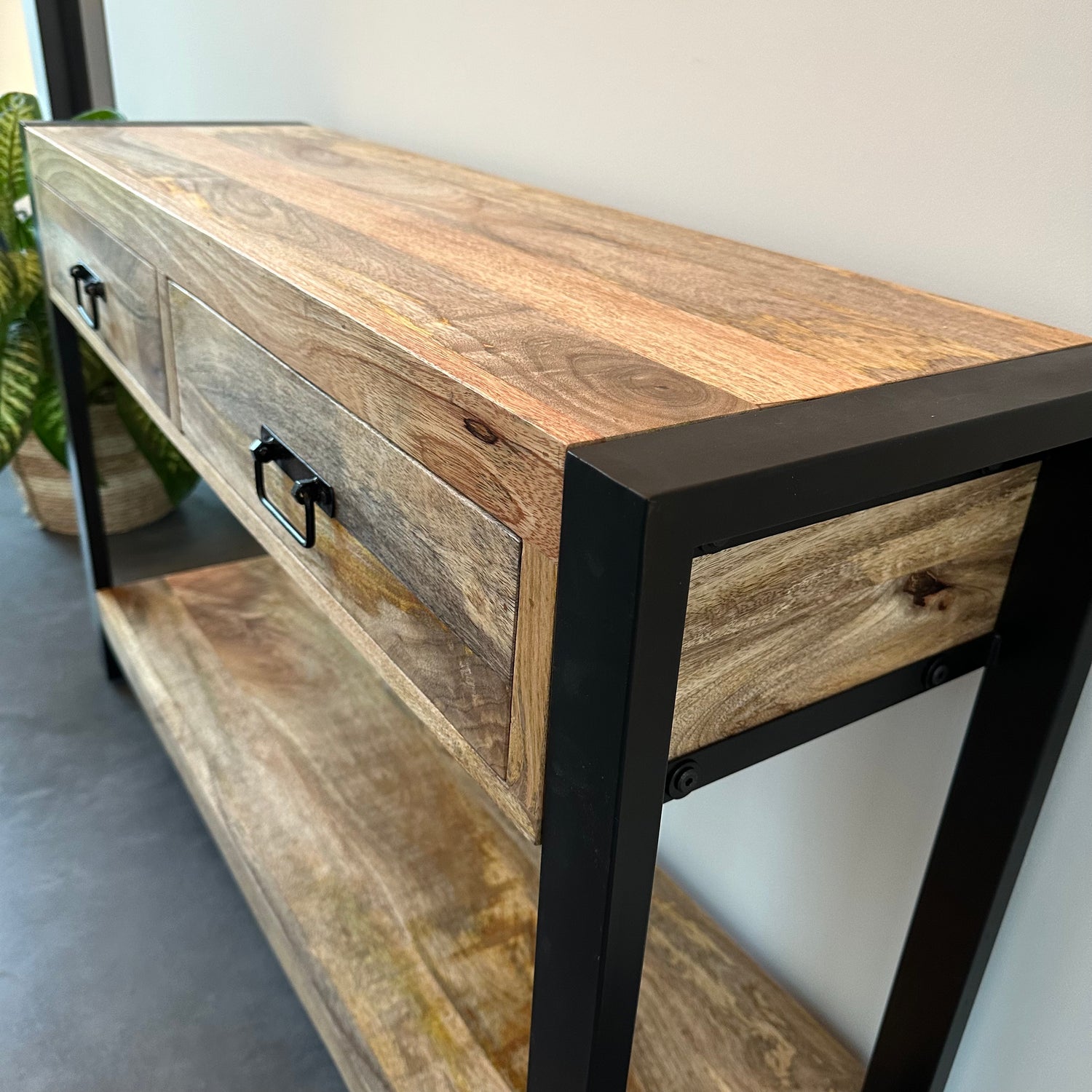 Sidetable met lades Mangohout en Staal | 120 x 35 x 76 cm