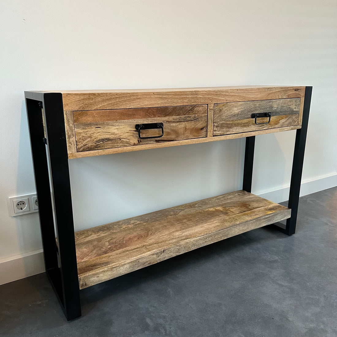 Sidetable met lades Mangohout en Staal | 120 x 35 x 76 cm