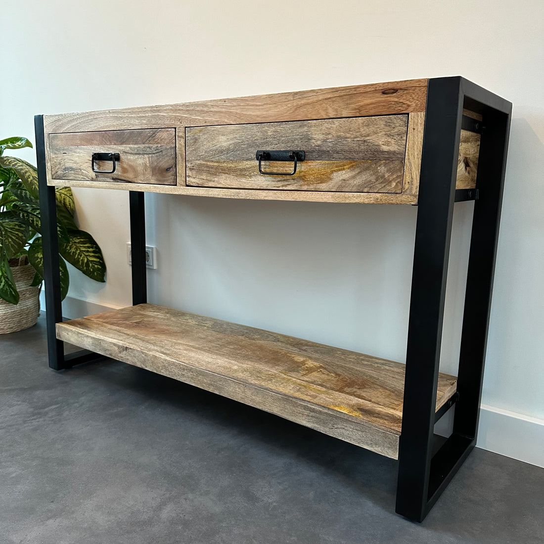 Sidetable met lades Mangohout en Staal | 120 x 35 x 76 cm