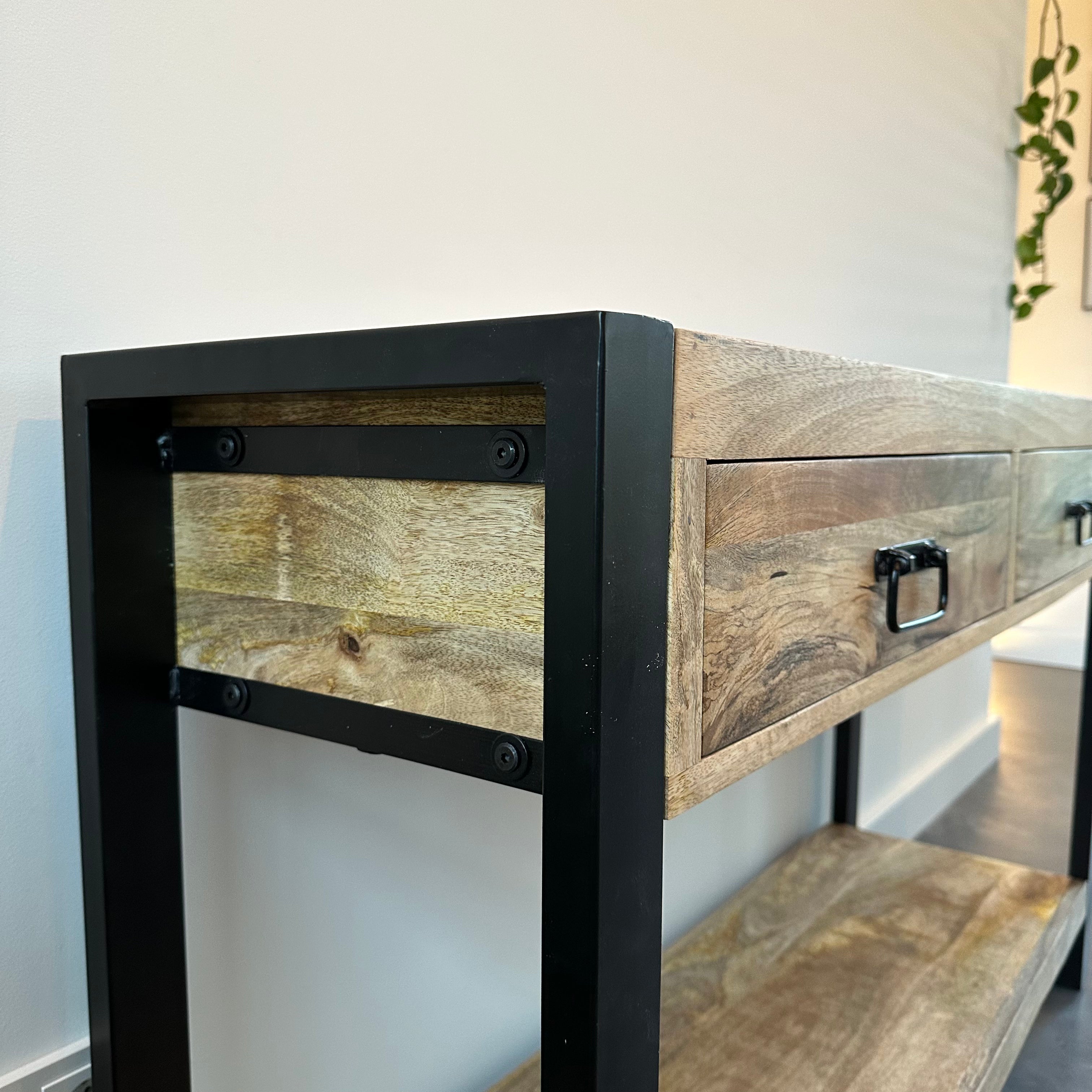 Sidetable met lades Mangohout en Staal | 120 x 35 x 76 cm