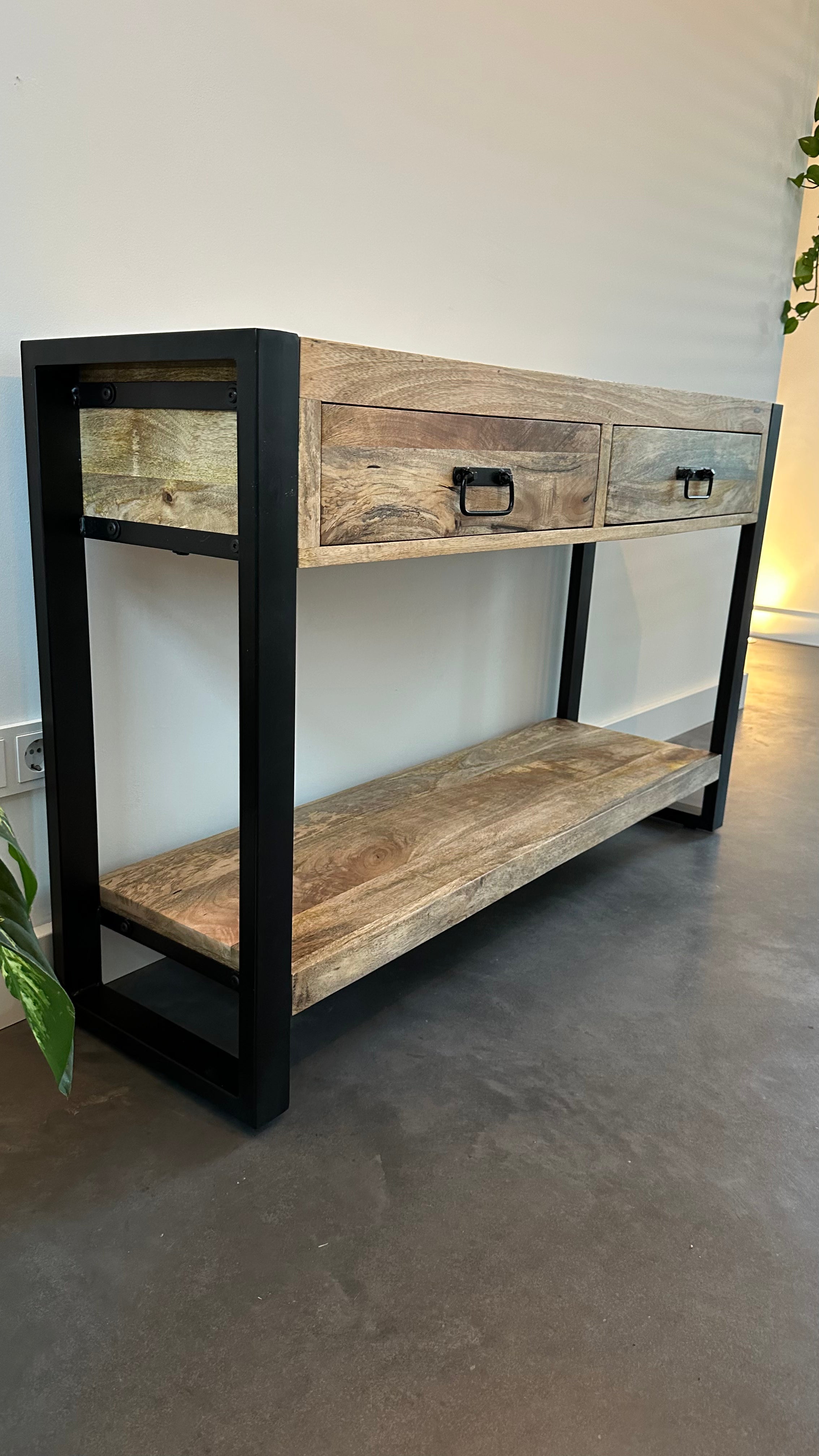 Sidetable met lades Mangohout en Staal | 120 x 35 x 76 cm
