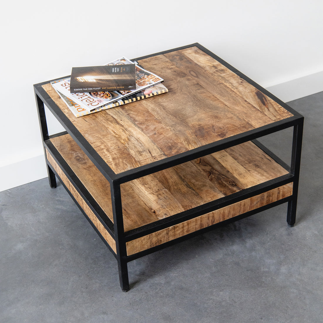 Salontafel Industrieel Design | Mangohout en Staal | 60x60x45