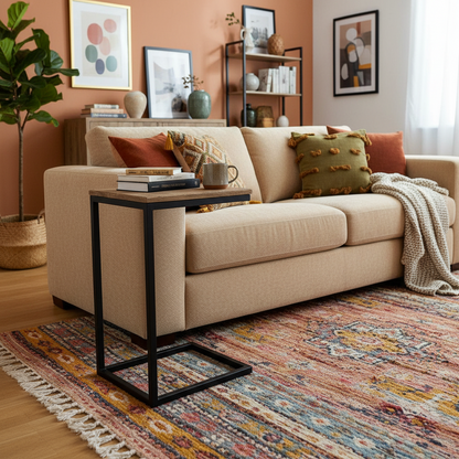 Bijzettafel bank | Set van 2 | Mangohout en Staal | 38x31x68cm