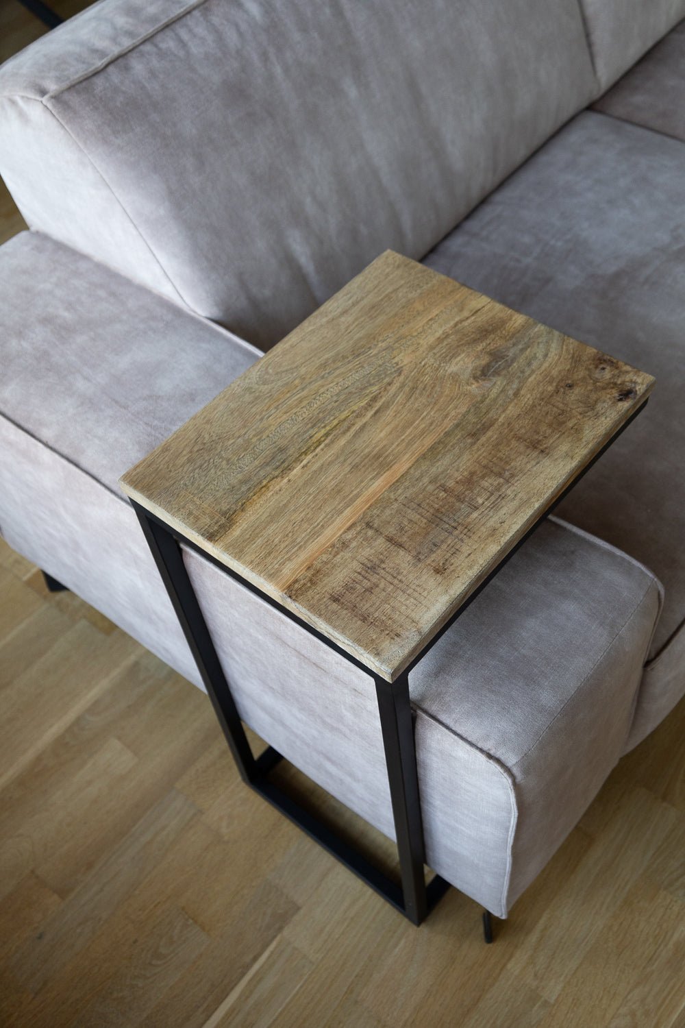 Bijzettafel bank | Set van 2 | Mangohout en Staal | 38x31x68cm - Industrieelinhuis.nl