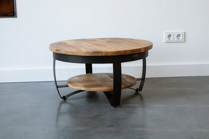 Salontafel Rond Industrieel Design | Mangohout en Staal | 65x34cm