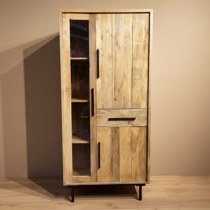 Buffet Kast Industrieel Design | Mangohout en Staal | 85x40x180cm - Industrieelinhuis.nl