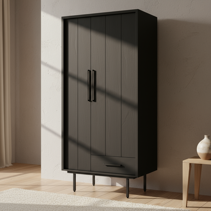 Zwarte garderobe kast Jayden Black | Mangohout Staal | 85x60x180cm - Industrieelinhuis.nl