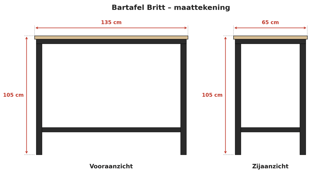 Bartafel Industrieel | Boomstam bartafels | 135x65x105cm