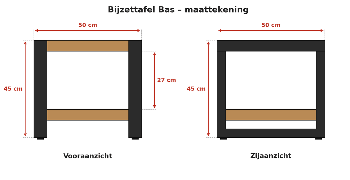 Bijzettafel Mangohout | 50 cm x 50 cm x 45 cm