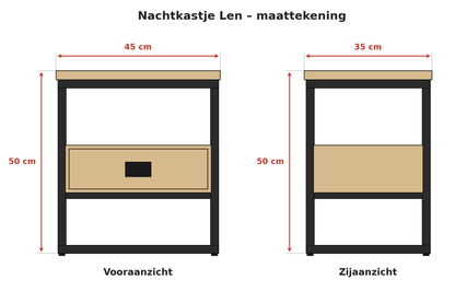 Bijzettafel mangohout | Nachtkastje | 45x35x50
