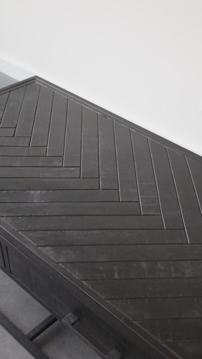 Salontafel Jax Visgraat Industrieel Design | Zwart Mangohout en Staal | 120x60x45cm