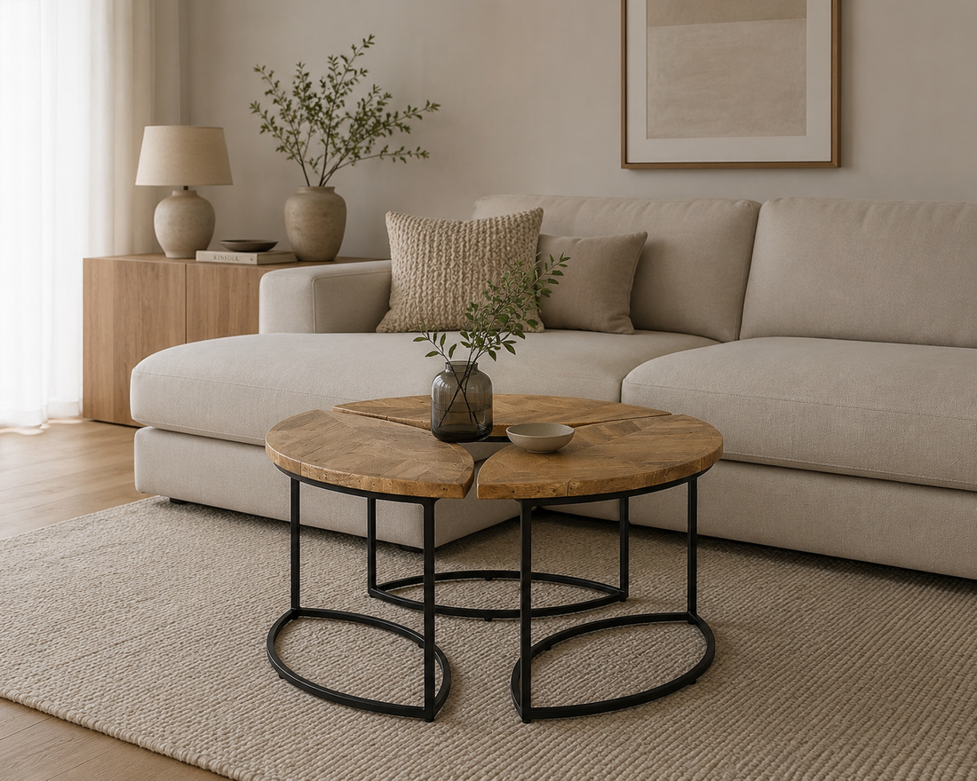 Ronde salontafel set van 3 Leaves | Mangohout |