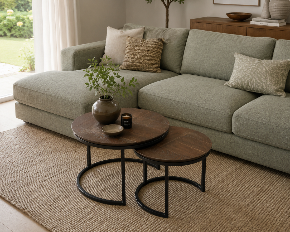 Ronde Salontafel set van 2 donkerbruin Otik | Eikenhout