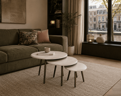 Ronde salontafelset van 3 Ohio | Zandkleur Mangohout | 70 cm