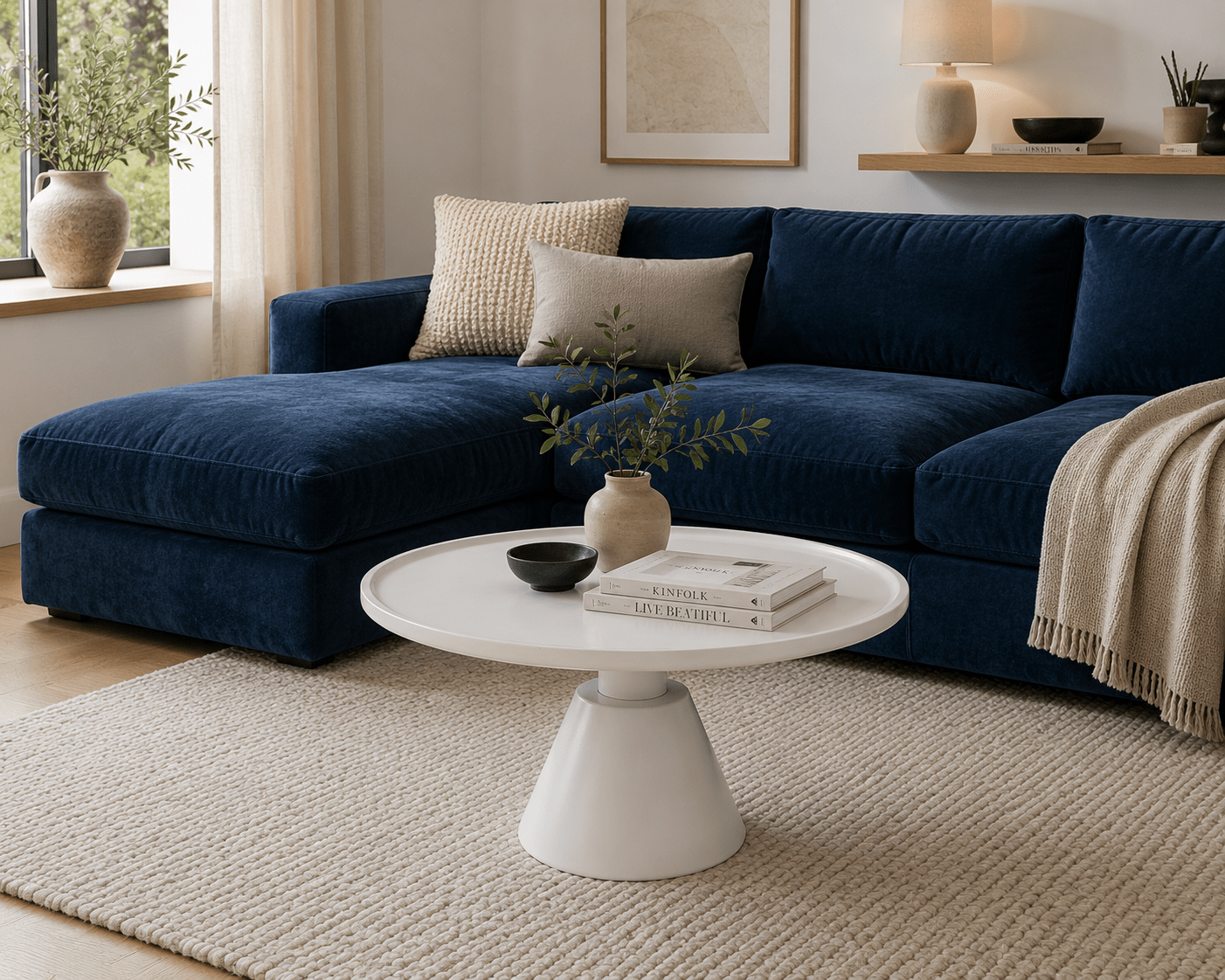 Ronde Salontafel 80 cm met Kegelvoet | Off White | Mangohout