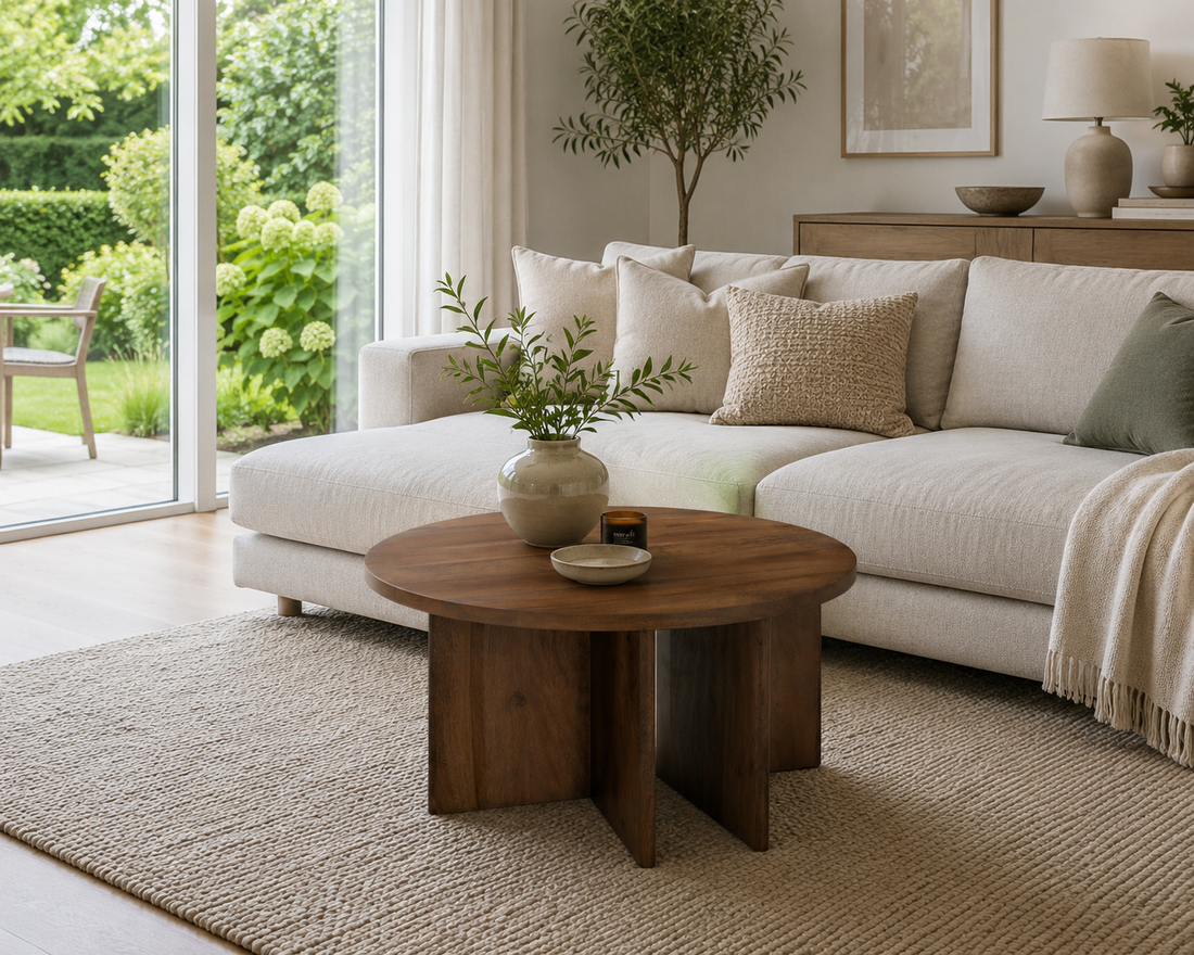 Donkerbruine ronde salontafel mangohout | 80 cm rond |