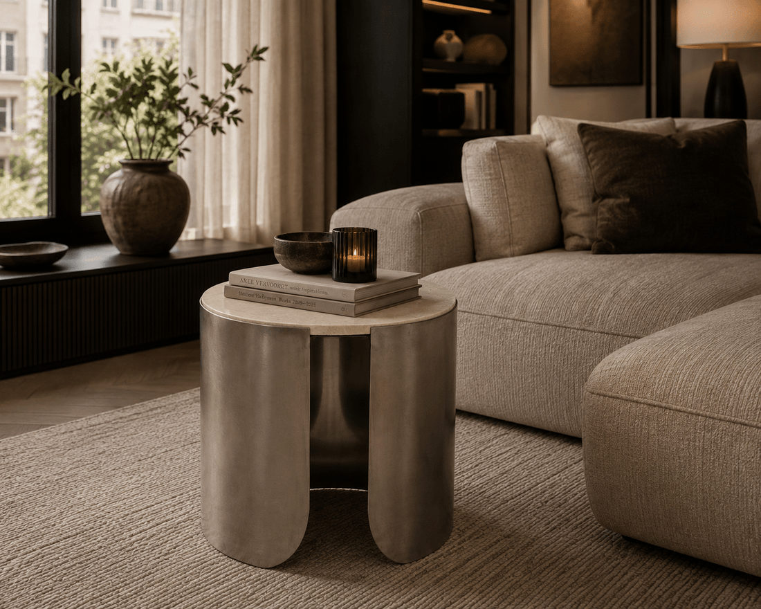 Ronde Salontafel Marmer wit | Zeli Botticino | 45 cm